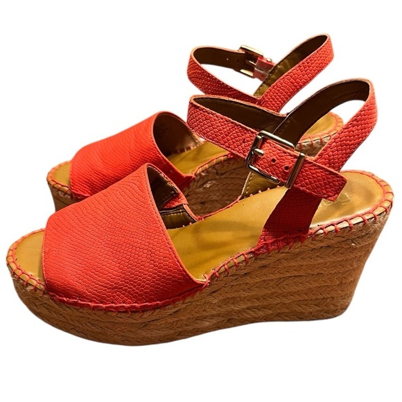 Franco Sarto Tula Platform Espadrille Wedge Sandals Orange Leather Size 7.5 - Picture 6 of 13